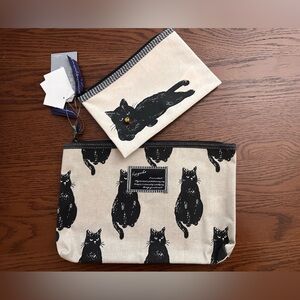 Kusuguru Japan black cat with bell accessory cavana Pouches set of 2 with zipper